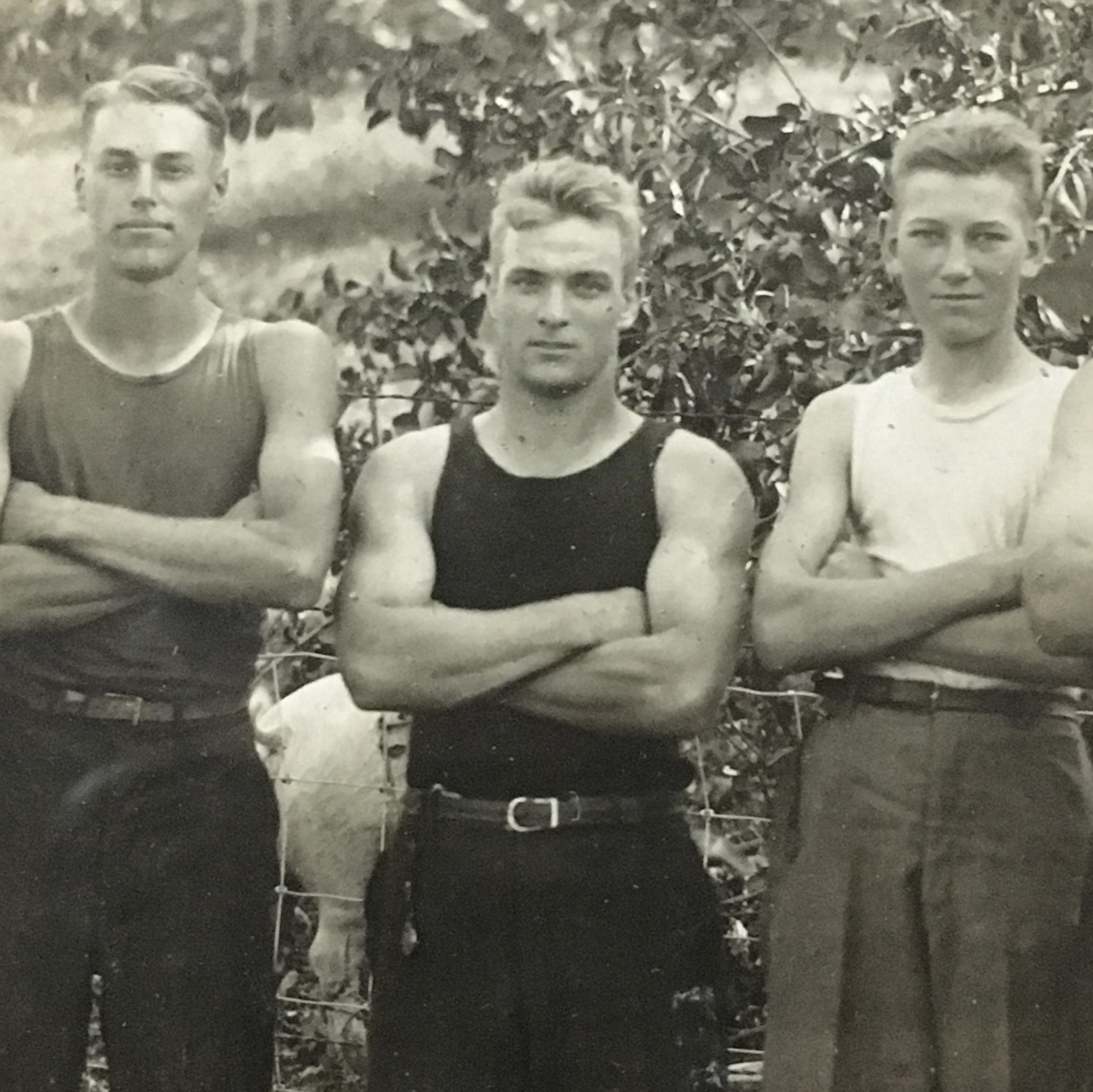 My grandfather (center) on his family farm in the Catskills with some friends circa 1915